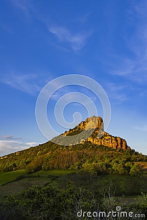 Rock of Solutre with vineyards, Burgundy, Solutre-Pouilly, France Stock Photo