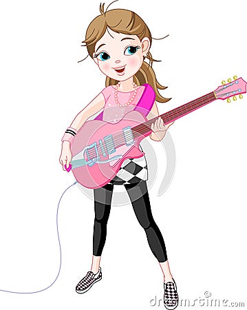 Rock star girl playing guitar Vector Illustration