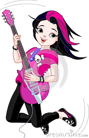 Rock star girl playing guitar Vector Illustration