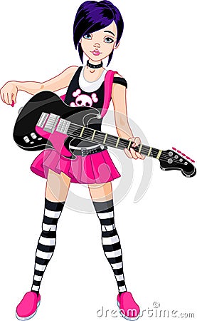 Rock star girl playing guitar Vector Illustration