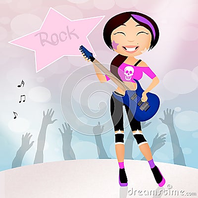 Rock star girl playing guitar Cartoon Illustration