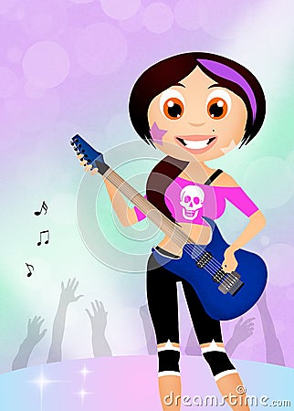 rock star girl playing guitar Stock Photo