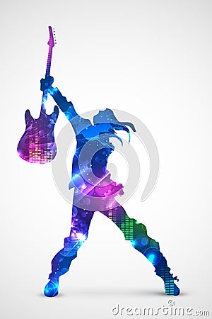 Rock Star with Guitar Vector Illustration
