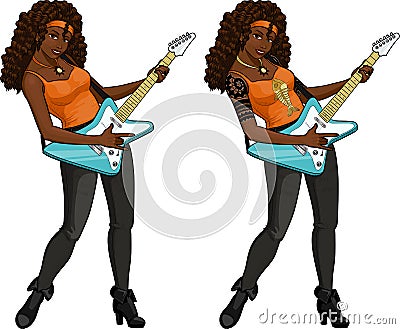 Rock star guitarist African American girl Vector Illustration