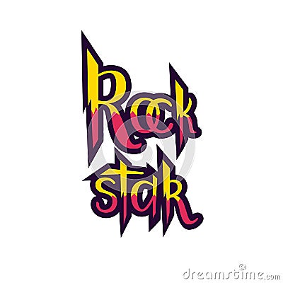 Rock Star lettering colorful on isolated background as T-shirt design, print, logo design, badge, tag, icon. Vector illustration Vector Illustration