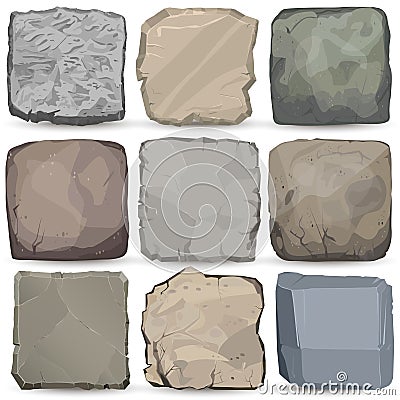 Rock stone cartoon banner set. Square stone panel. Big boulder flat style. Vector Vector Illustration