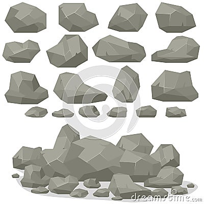 Rock stone cartoon in isometric 3d flat style. Set of different Vector Illustration