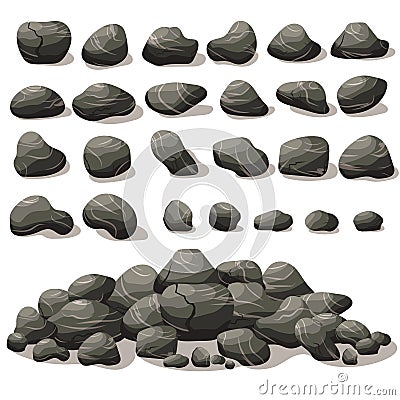 Rock stone cartoon in isometric flat style. Set of different Vector Illustration