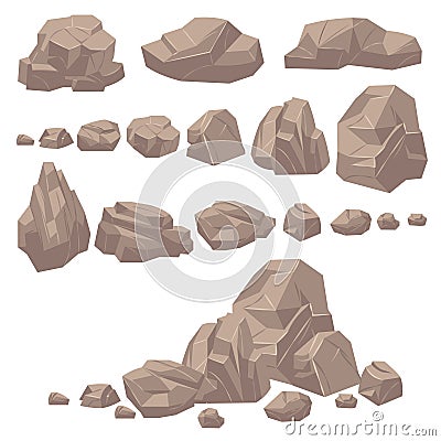 Rock stone. Isometric rocks and stones, geological granite massive boulders. Cobbles for mountain game cartoon landscape Vector Illustration