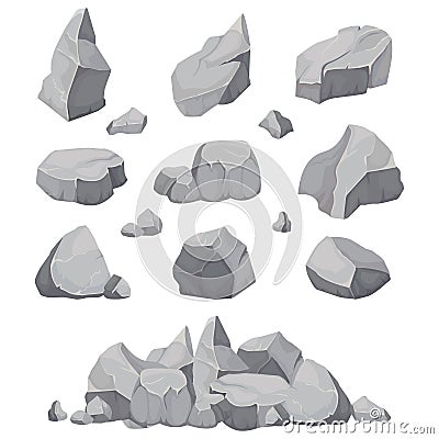 Rock stones. Graphite stone, coal and rocks pile isolated vector illustration Vector Illustration