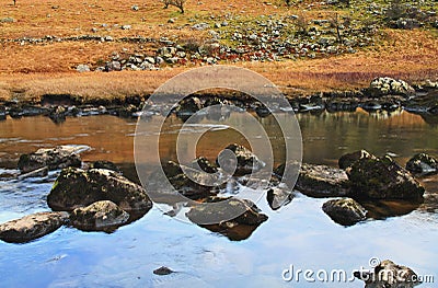 Rock strewn Afon Llugwy at Llynnau Mymbyr Stock Photo