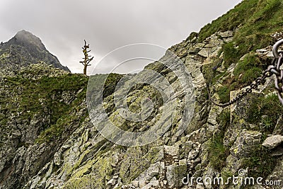 Rock trail on Polsky Hreben. High Tatras. Slovakia. Stock Photo