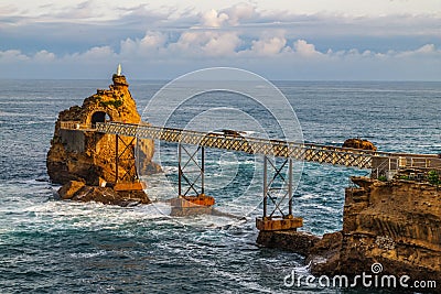 Biarritz, France, iconic landmarks. View of the Rock of the Virgin Mary and the bridge. Stock Photo