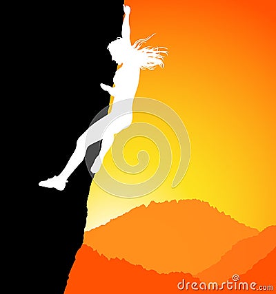 Rock wall climber, outdoor Rock Climber Girl. Illustration Stock Photo