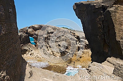 Rock Walls and Formations of Cueva Del Indio Stock Photo