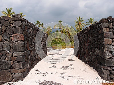 Rock Walls of Pu'uhonua o Honaunau - Place of Refuge Stock Photo