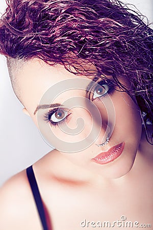 Rock young woman hairstyle, make-up punk girl Stock Photo
