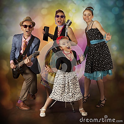 Rockabilly family band having fun Stock Photo