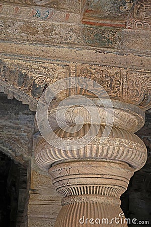 Rockcut Sculpture of Hindu Figures on Frieze, Badami Cave Temples, Badami, Bagalkot, Karnataka, India Editorial Stock Photo