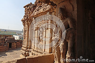 Rockcut Sculpture, Virupaksha Temple, Pattadakal Temples, near Badami, Bagalot, Karnataka, India. Editorial Stock Photo