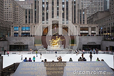 Rockefeller Center skating in front of Prometheus. Editorial Stock Photo