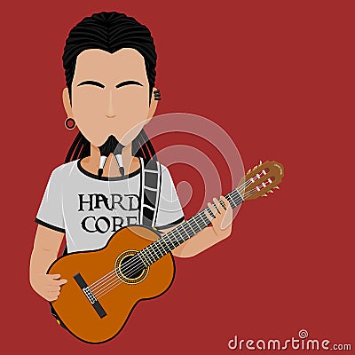 Rocker with classic guitar Vector Illustration