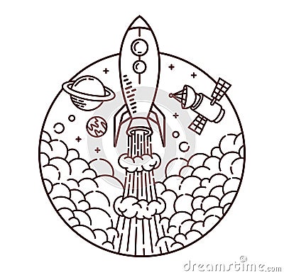Rocket adventure line illustration vector Vector Illustration