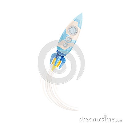Rocket as Spacecraft with Engine Exhaust Flying in Space Vector Illustration Vector Illustration
