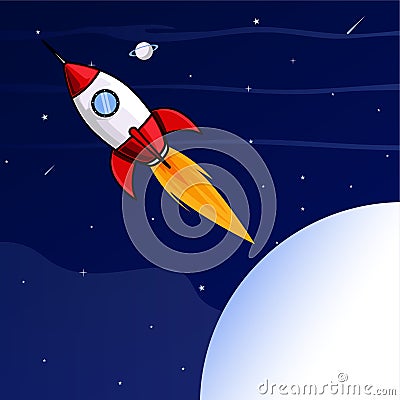 Rocket back from moon illustration Cartoon Illustration
