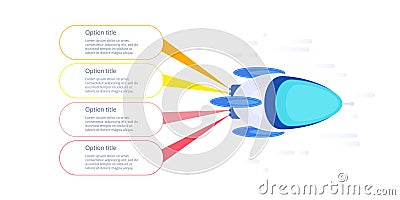 Rocket business step chart infographic. Startup launch graphic e Vector Illustration