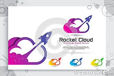 Rocket cloud vector logo with colorful and simple style, illustration cloud and rocket as a symbol icon of digital template Vector Illustration