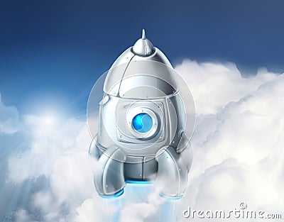 Rocket in the cloudy sky Vector Illustration