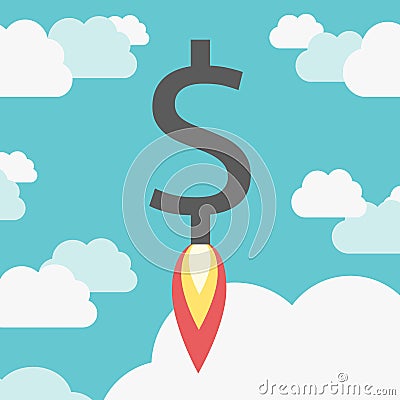 Rocket dollar above clouds Vector Illustration