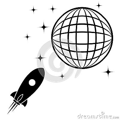 Rocket and Earth icon. spaceship and star Cartoon Illustration