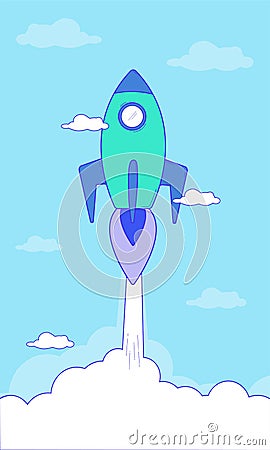 Rocket flying over cloud,Rocket launch. Business startup concept. business product on the market startup Vector Illustration