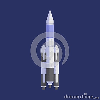 Rocket flying in space. Isolated futuristic rocketship or spaceship during spaceflight. Flight of intergalactic shuttle Vector Illustration