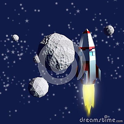Rocket in front of comets in the space Stock Photo