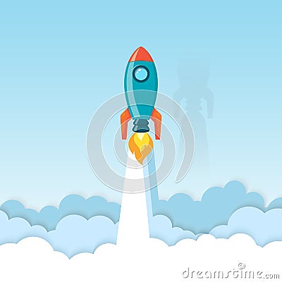 Rocket, globe, cloud and sky. paper art style with pastel color tones.vector illustration Vector Illustration