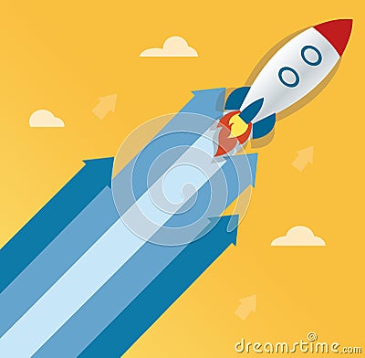 The rocket icon and yellow background, start up business concept illustration Vector Illustration