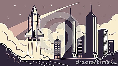 Rocket launch cityscape, urban space program scene vector design Generative AI Vector Illustration