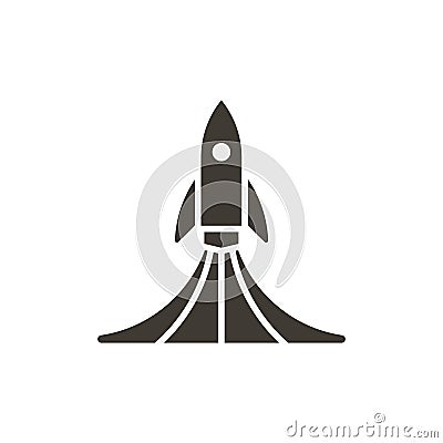 Rocket launch icon. Vector design spaceship lifting off with smoke Vector Illustration