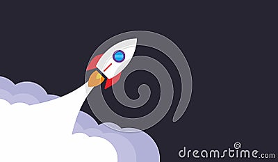Rocket launch illustration. Business or project startup banner concept. Flat style illustration. Vector Illustration
