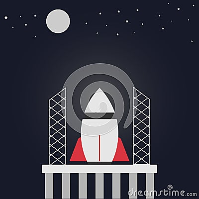 Rocket launch, rocket ship soar up into the sky through the clouds and go heading to space. start up business concept - vector Vector Illustration