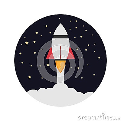 Rocket launch, rocket ship soar up into the sky through the clouds and go heading to space. start up business concept - vector Vector Illustration