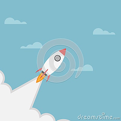 Rocket launch, rocket ship soar up into the sky through the clouds and go heading to space. start up business concept - vector Vector Illustration