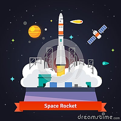 Rocket launch from spaceport pad Vector Illustration