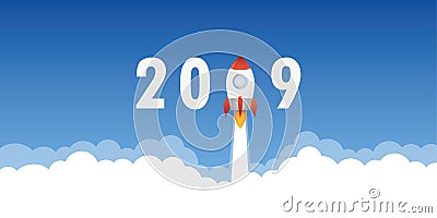 Rocket launch to new year 2019 Vector Illustration