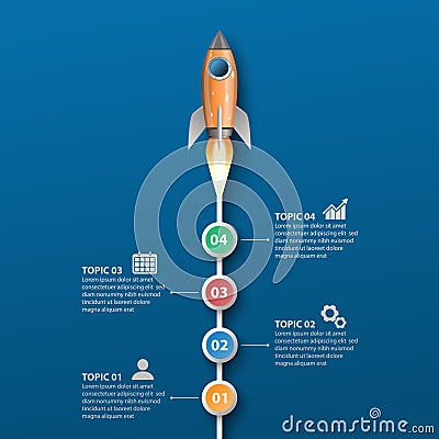 Rocket launches, infographic template Vector Illustration