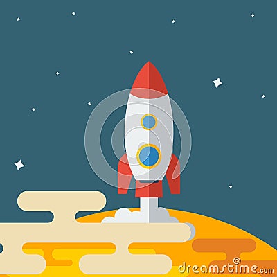 Rocket Launching in Flat Style Vector Illustration Vector Illustration