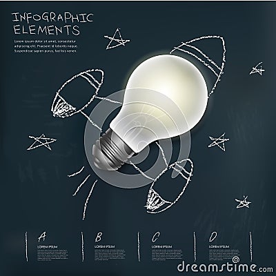 Rocket light bulb infographic elements on blackboard Vector Illustration